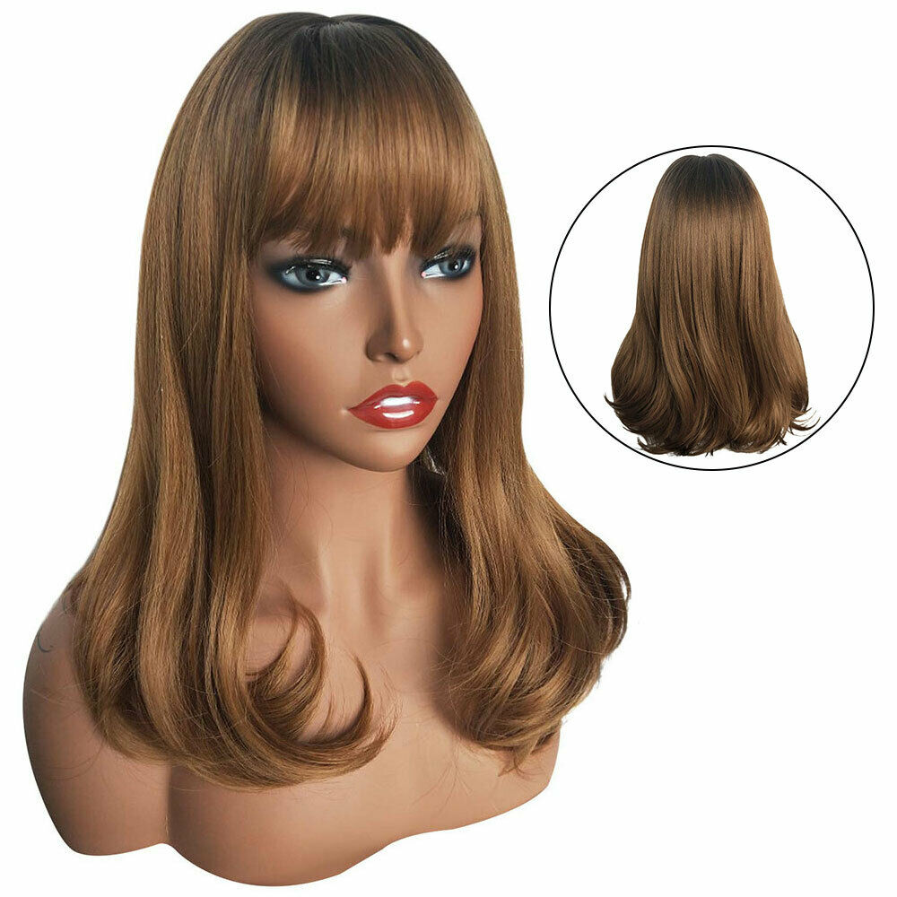 Women Short Curly Bob Wig Synthetic Brown Wig With Bangs Party Daily Prop