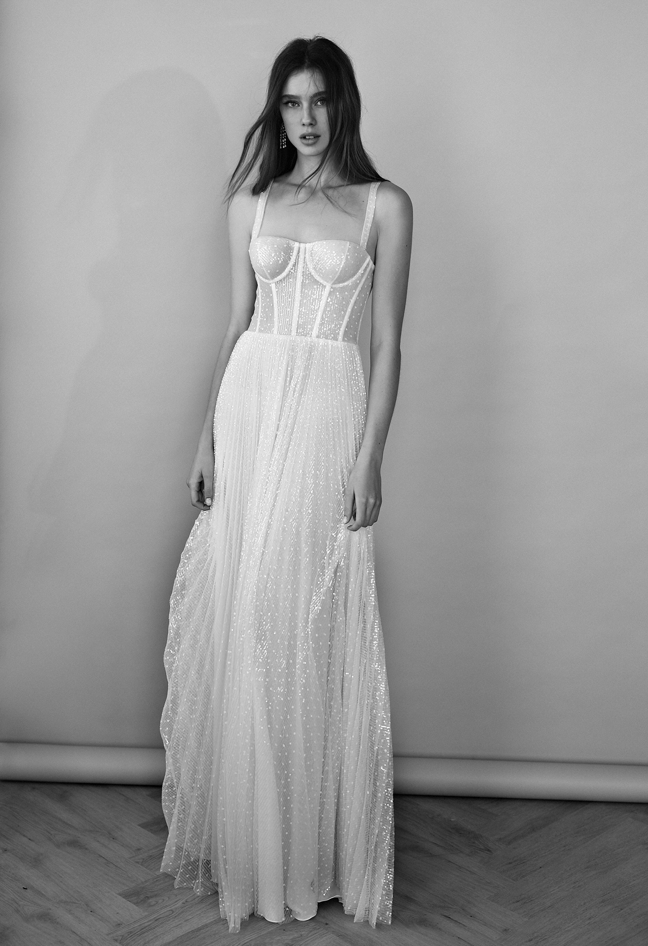 Lihi Hod A Line Wedding Dresses 2021 Sequined Sexy Spaghetti Romantic Bridal Gowns Sparkly Backless Bohemian Wedding Vestido De Noiva