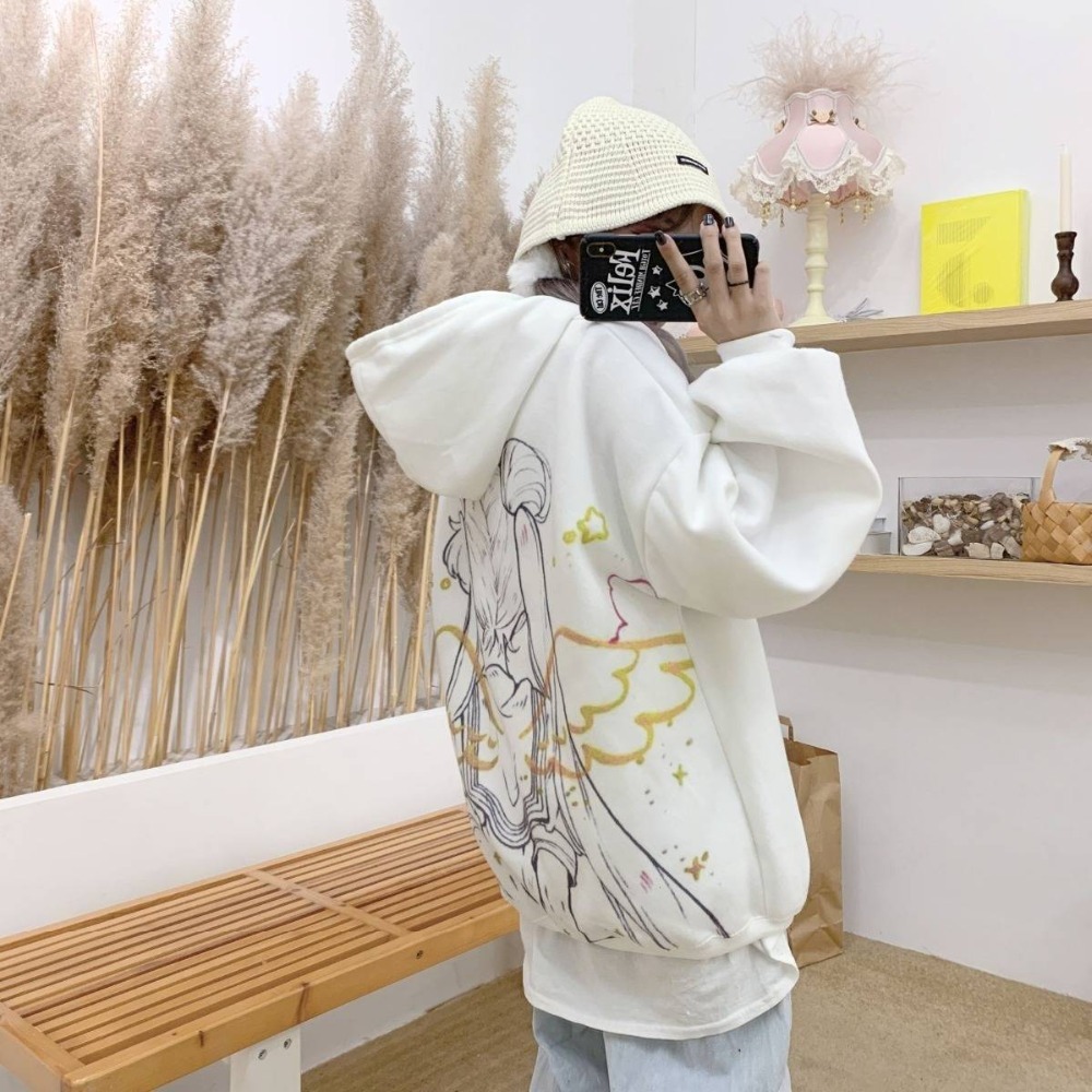Kawaii sailor moon ulzzang cartoon sweatshirts pullovers oversize hooded hoodie streetwear Harajuku Tops Girl MX200812
