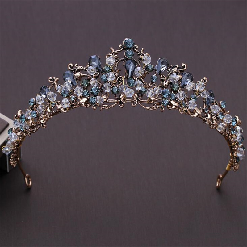 DIEZI Baroque Black Crystal Beads Bridal Tiaras Crown Rhinestone Diadem Pageant Veil Tiara Headbands Wedding Hair Accessories Y200807