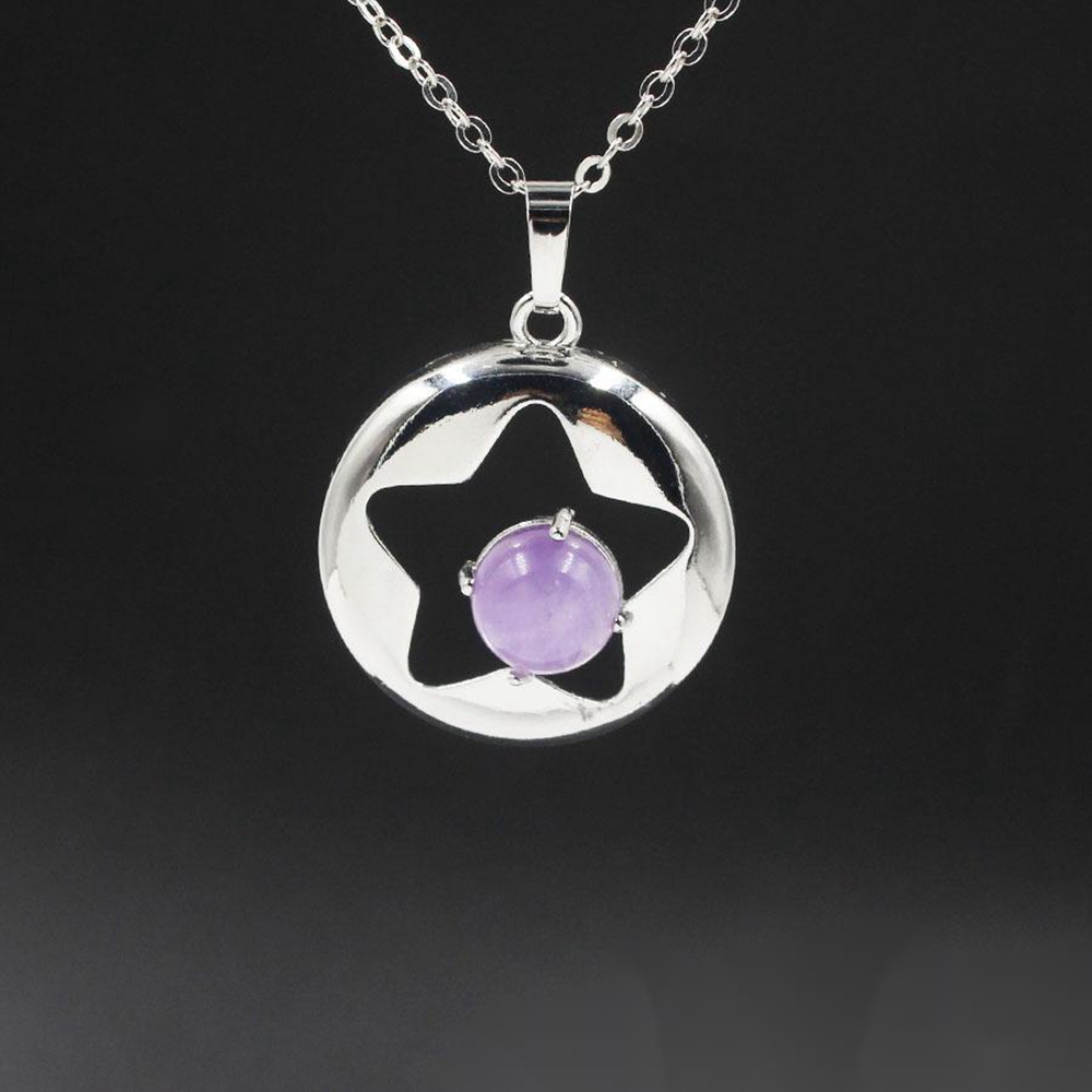 QIMOSHI Natural Stone Star Pendant Necklace for Women Girl Birthstone Crystal Chakra Yoga Druzy Romantic Friendship Jewelry