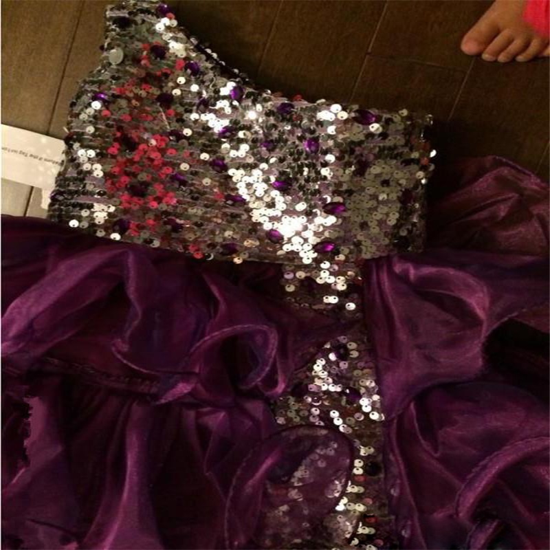 hot sale purple flower girls dresses lace appliqued sequins oneshoulder tiered tulle first communion dress sweep train kids formal wear