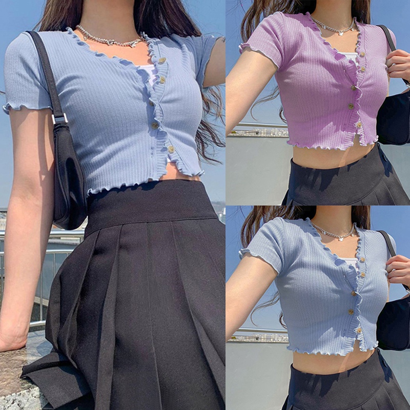 Sweet Top Summer Women' Fashion Product Exposed Navel Cardigan V-Neck T-Shirt Basic Solid Color Top, Blue
Sweet Top Summer Women' Fashion Product Exposed Navel Cardigan V-Neck T-Shirt Basic Solid Color Top, Blue