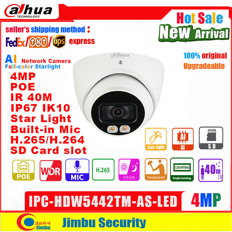 4MP AI Camera IP Camera IPC-HDW5442TM-AS-LED IR40m Built-in MIC IP67 POE Micro SD memory People counting Smart Detection
4MP AI Camera IP Camera IPC-HDW5442TM-AS-LED IR40m Built-in MIC IP67 POE Micro SD memory People counting Smart Detection