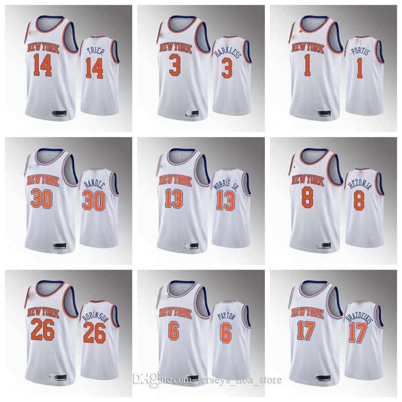 New YorkKnicksMen Julius Randle White Jersey R.J. Barrett Bobby Portis Elfrid Payton Mitchell Robinson Taj Gibson