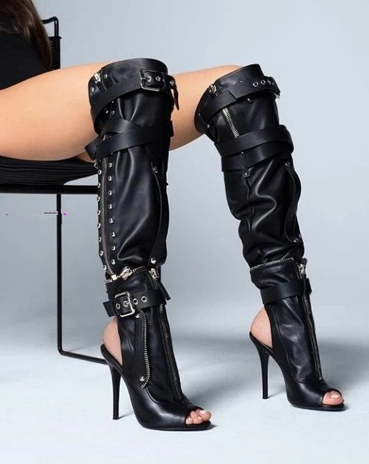 Fashion Woman Summer Motorcycle Boots Handmade Leather Zipper Buckle Strap Spike High Heels Open Toe Shoes Over The Knee Boots, As picture
Fashion Woman Summer Motorcycle Boots Handmade Leather Zipper Buckle Strap Spike High Heels Open Toe Shoes Over The Knee Boots, As picture