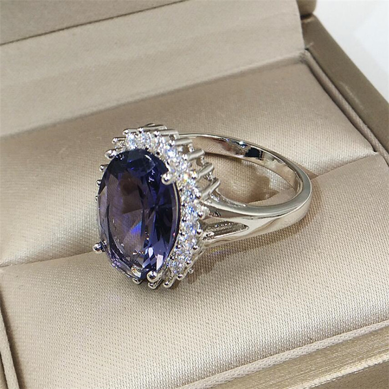 Chouchong Top Sell New Fine Jewelry Sterling Sier Oval Cut Blue Sapphire CZ Dia Gemstones Eternity Birthstone Women Wedding Ring