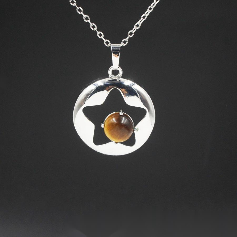 QIMOSHI Natural Stone Star Pendant Necklace for Women Girl Birthstone Crystal Chakra Yoga Druzy Romantic Friendship Jewelry