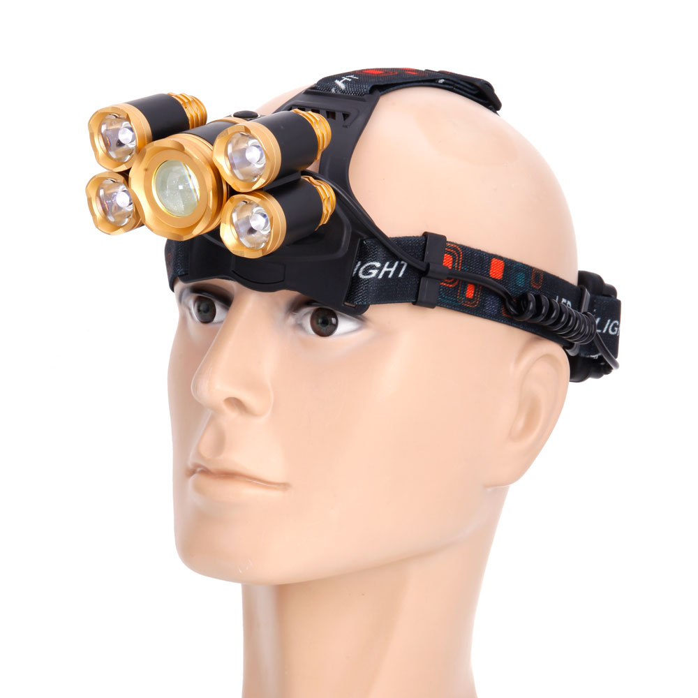 Head lamps Newest 3.7V 2400LM 5T6 Flexible Zoom Highlight Outdoor Portable Lighting Aircraft Head Headlamp Golden-L
