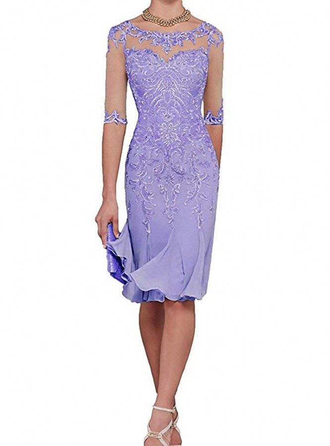 New Half Sleeve Chiffon Mother of The Bride Dresses 2020 Knee Length Mother Formal Dress Party Dinner Prom Gowns robe de soriee