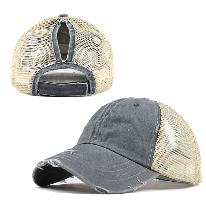 Ponytail Baseball Cap Women Mesh Baseball Hats Summer Beach Cap Solid Color Snapback Girl Sun Hats With Hole