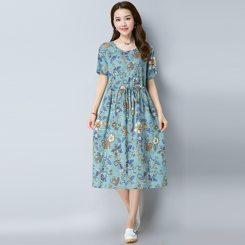 Fashion 2020 New Women Dresses Casual Cotton Linen Print Loose Summer Dress Short Sleeve O-Neck Waist Drawstring Vintage Dress, Lvse
Fashion 2020 New Women Dresses Casual Cotton Linen Print Loose Summer Dress Short Sleeve O-Neck Waist Drawstring Vintage Dress, Lvse
