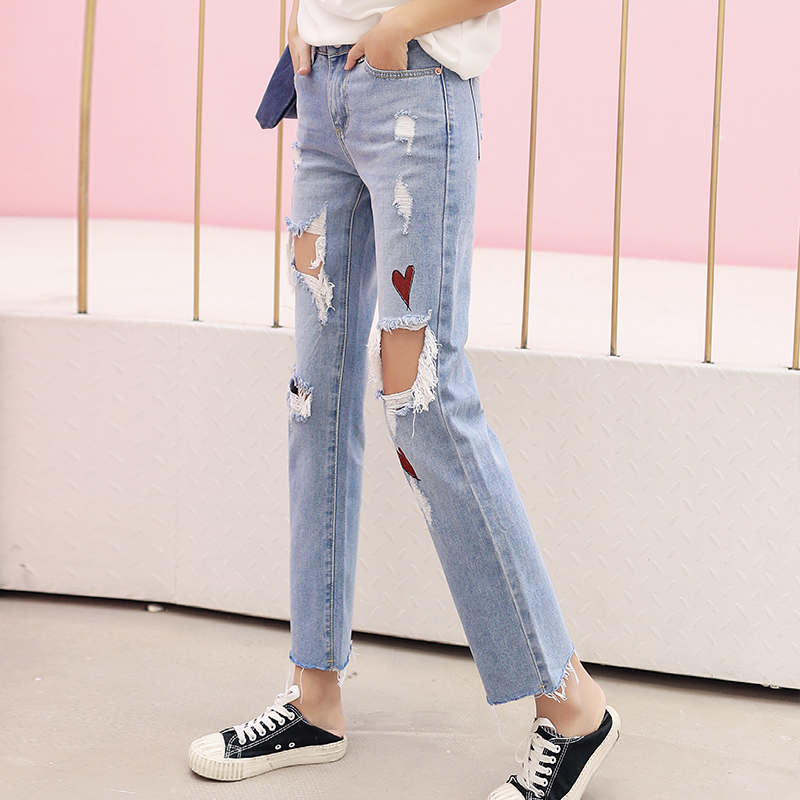 2020 Fashion new spring women jeans holes printing denim pants high waist cropped design, Blue
2020 Fashion new spring women jeans holes printing denim pants high waist cropped design, Blue