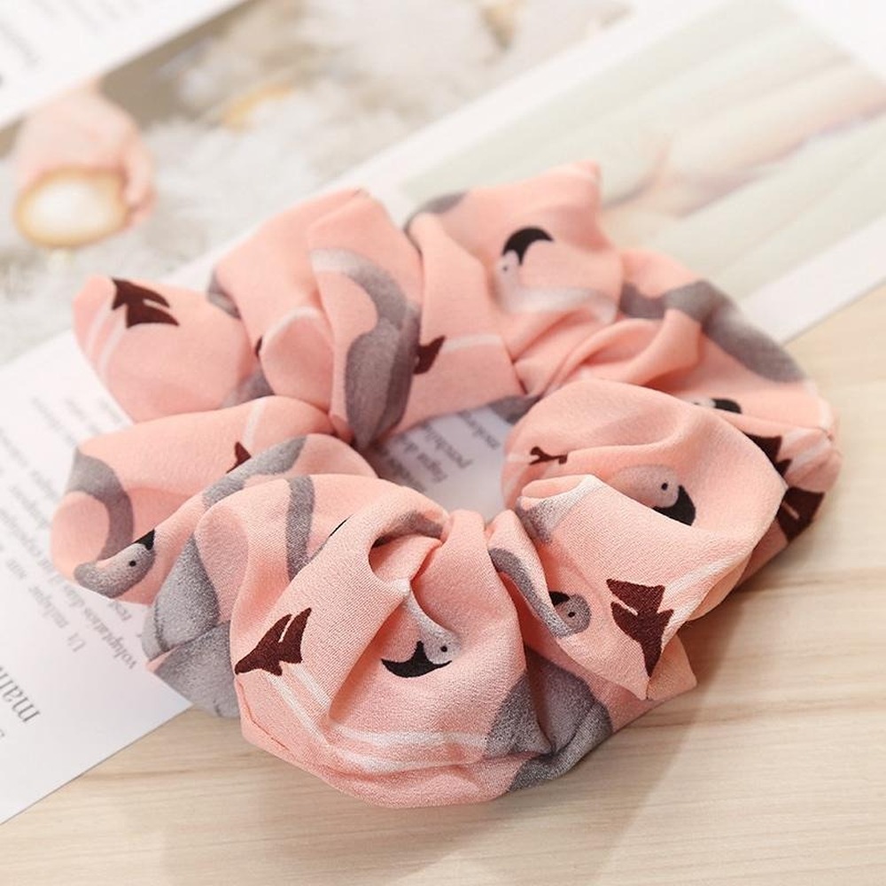 Women Elastic Hair Bands Floral Flamingo Print Sports Dance Scrunchie Soft Hairband Elastic Ponytail Holder Scrunchies Tie Head Rope Cuerda Para La Ca