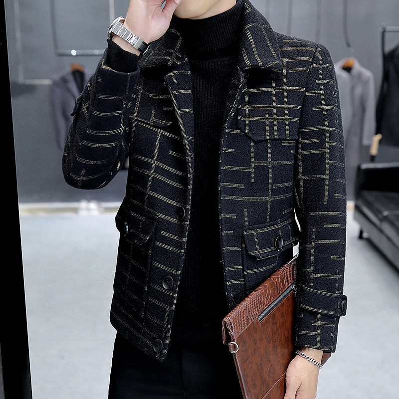 Fashion 2021 Trendy Brand Casual Men Suit Thick Woolen Jacket With High Quality Fit Slim Spring And Autumn Plaid Business Men Coat