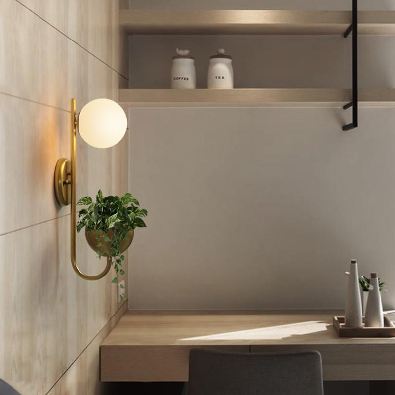 Nordic wrought iron glass wall lamp vintage creative Plant LED Wall Light Fixtures Restaurant bar aisle sconce Luminaire