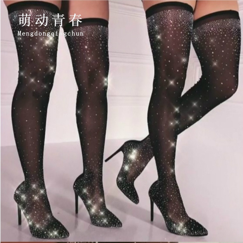 Pointed Toe Thin Heels Women Boots Sexy Crystal Rhinestones High Heeled Boots Slim Thigh Over The Knee Party Women Boats Pumps, Black
Pointed Toe Thin Heels Women Boots Sexy Crystal Rhinestones High Heeled Boots Slim Thigh Over The Knee Party Women Boats Pumps, Black