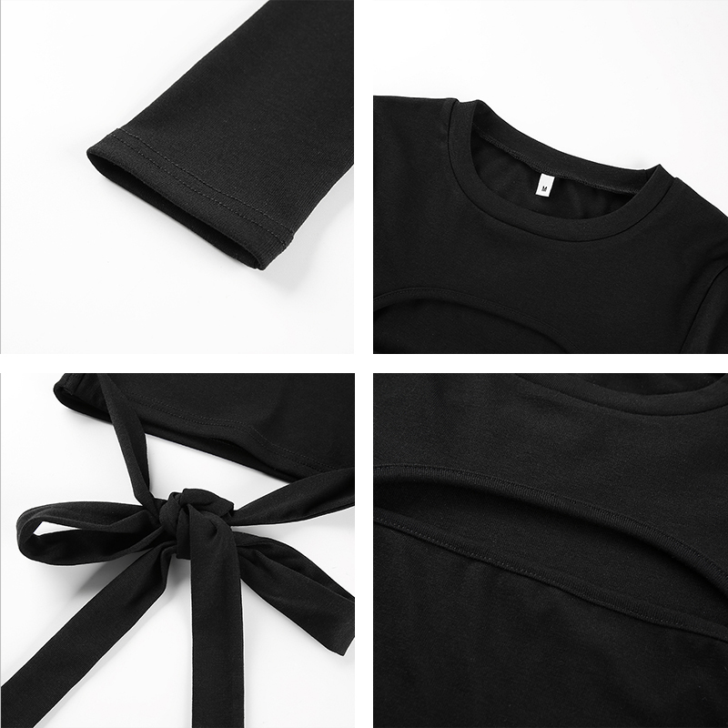 Rapwriter Sexy Hollow Out Waist Cross Cotton Long Sleeve Crop Tees Women Streetwear ONeck Skinny Skinny TShirt feminina