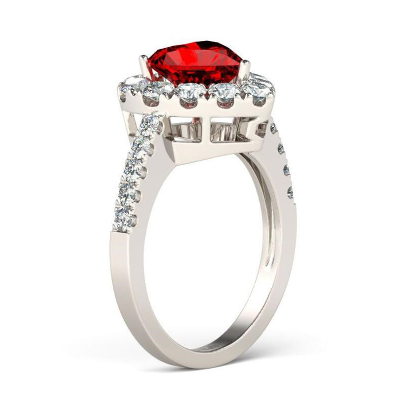 Size 6-10 Stunning Deluxe Jewelry 925 Sterling Silver Heart Shape Ruby CZ Diamond Gemstones Birthstones Party Women Wedding Bridal Ring Gift