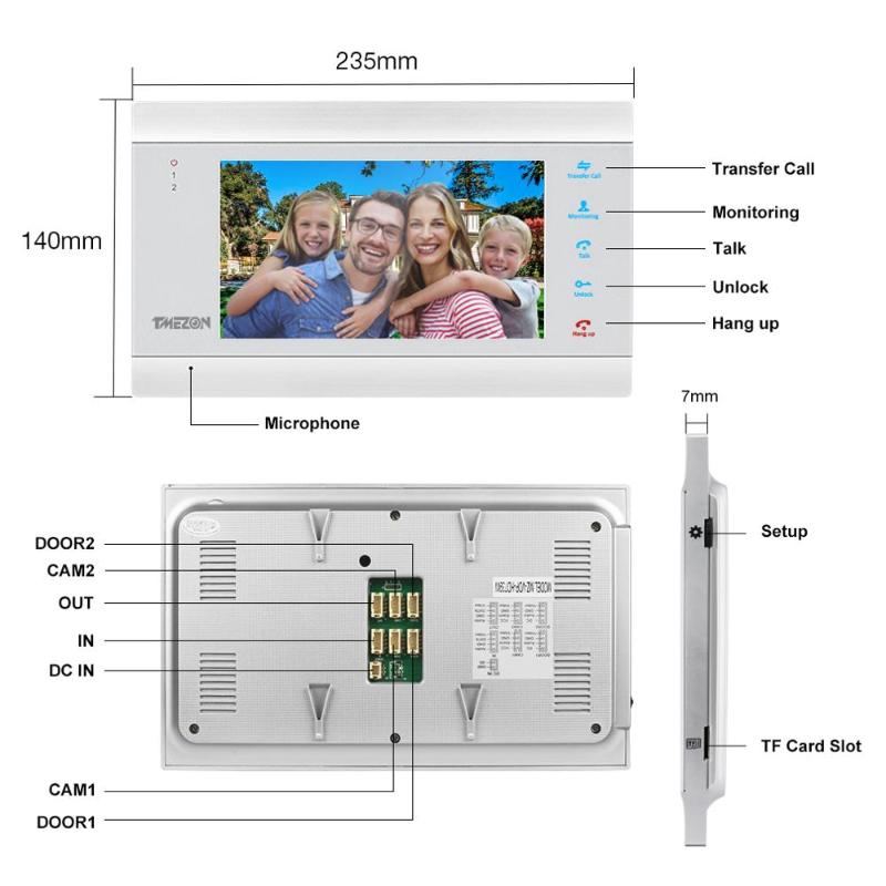 TMEZON 7 Inch HD1080P Smart Video Door Phone Intercom System with High Definition Wired Doorbell Camera,Support Remote unlock