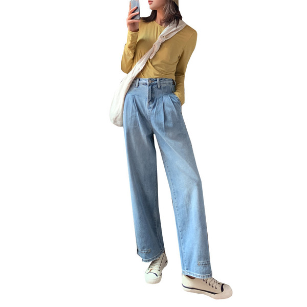 2020 spring autumn high-waisted elegant elegant straight loose women' jeans Light blue denim trousers 100% cotton vintage pants, Sky blue
2020 spring autumn high-waisted elegant elegant straight loose women' jeans Light blue denim trousers 100% cotton vintage pants, Sky blue