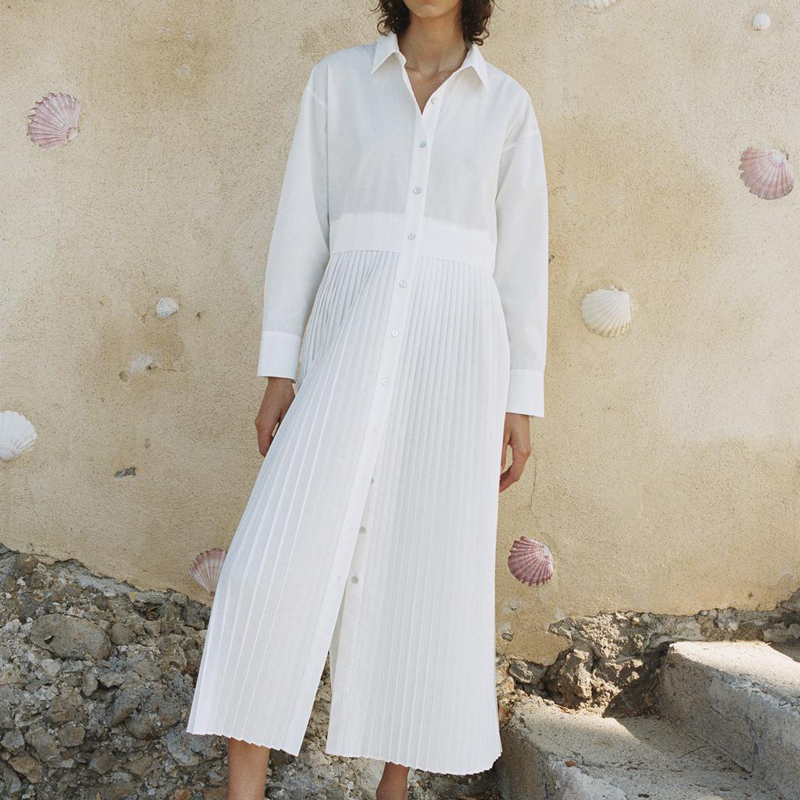 AGong Casual Turn Down Collar Dresses Women Fashion Buttons White Dress Women Elegant Pleated Mid Calf Dresses Female Ladies HK, Zrdr7750
AGong Casual Turn Down Collar Dresses Women Fashion Buttons White Dress Women Elegant Pleated Mid Calf Dresses Female Ladies HK, Zrdr7750