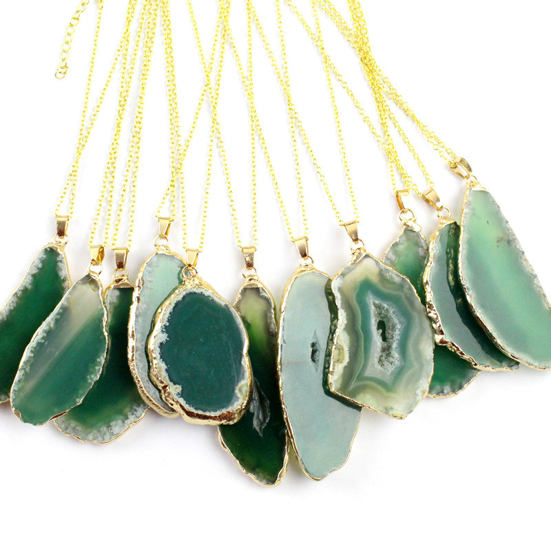 Irregular Circle Raw Stone Necklaces Multicolour Agate Slice Pendant Necklaces Women Necklaces Natural Stone Jewelry Fashion Gifts