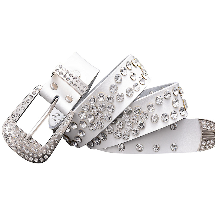 Fashion rhinestone genuine leather belts for women Unisex waist belt for men Quality second layer cow skin strap width 3.3 cm Y200807