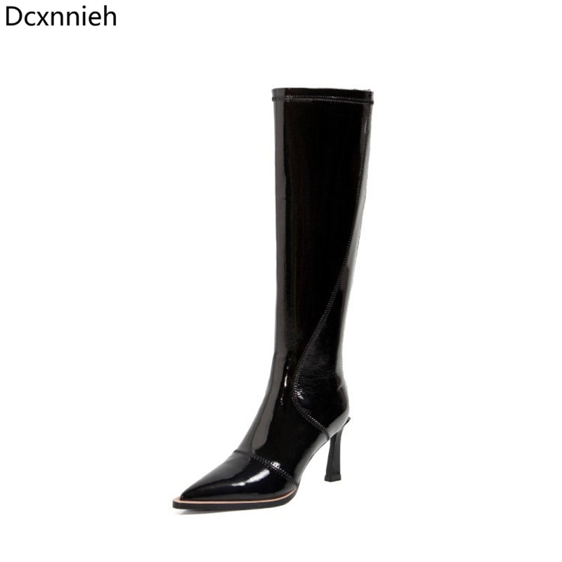 Sexy Party Shoes Woman Runway Pointy Knee High Boots Dress High Heels Ladies Shoes Bright Patent Leather Winter Bota Feminina, Black
Sexy Party Shoes Woman Runway Pointy Knee High Boots Dress High Heels Ladies Shoes Bright Patent Leather Winter Bota Feminina, Black
