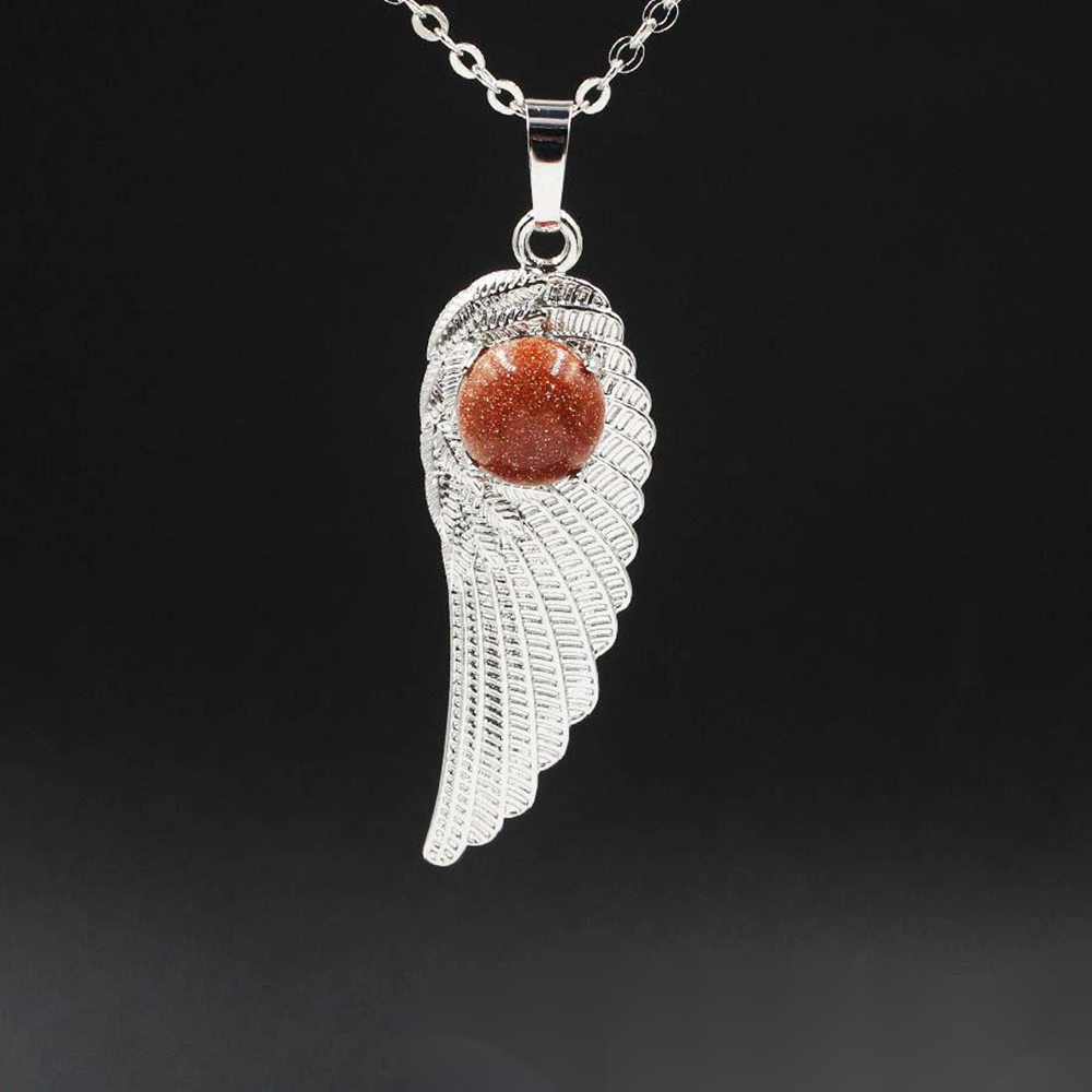 QIMOSHI Natural Crystal Quartz Angel Wings Pendant Necklace for Women Girl Chakra Reiki Healing Eye Dream Yoga Choker Jewelry