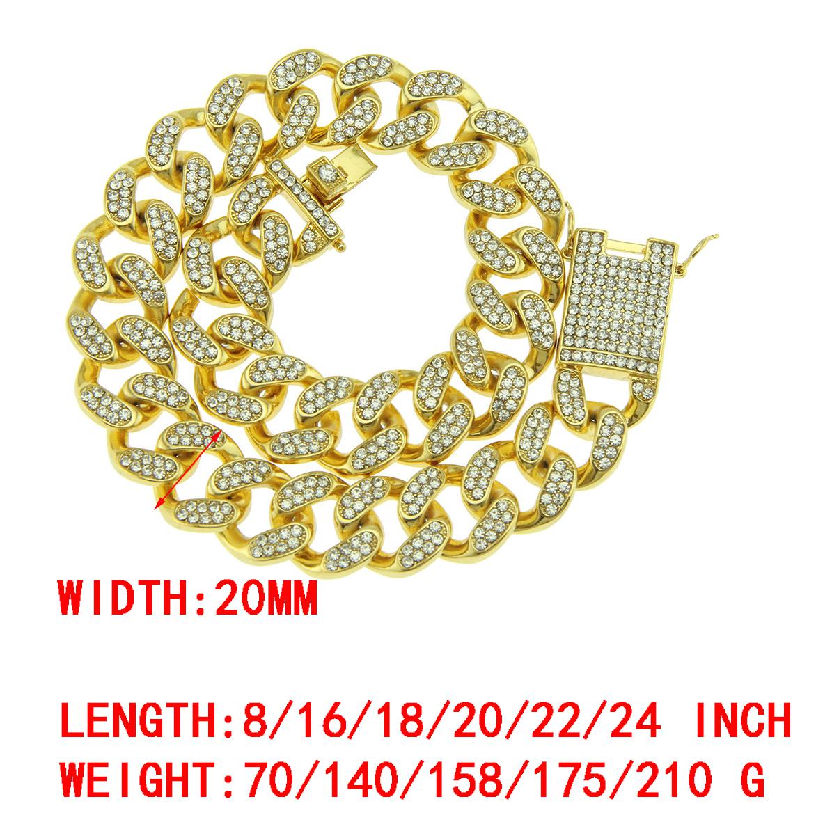 20mm New Fashion Hip Hop Mens Gold Bling Diamond Cuban Link Chain Necklace Choker Masculina Bijoux Jewelry Heavy Miami Curb Chains for Men