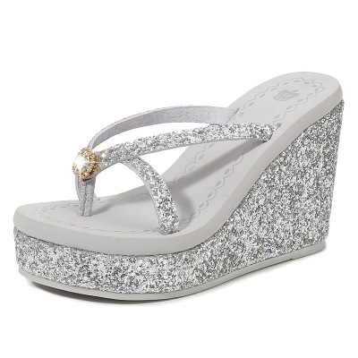 2020 summer new fashion all-match super high heel sequined rhinestone large size herringbone sandals and slippers, Black
2020 summer new fashion all-match super high heel sequined rhinestone large size herringbone sandals and slippers, Black