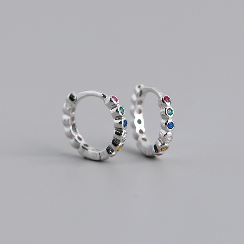Authentic 925 Sterling Silver Hoop Earrings For Women Wedding Party Gifts Colorful CZ Zircon Round Circle Earring
