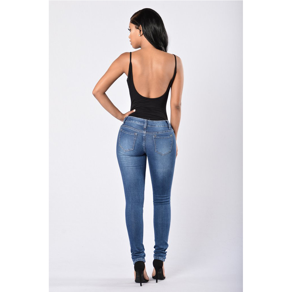 Jeans Woman Casual Mid Waist Skinny Hole Ripped Jeans for Women Fashion Denim Blue Pants Streetwear Plus Size jeans mujer D25 CX200815
