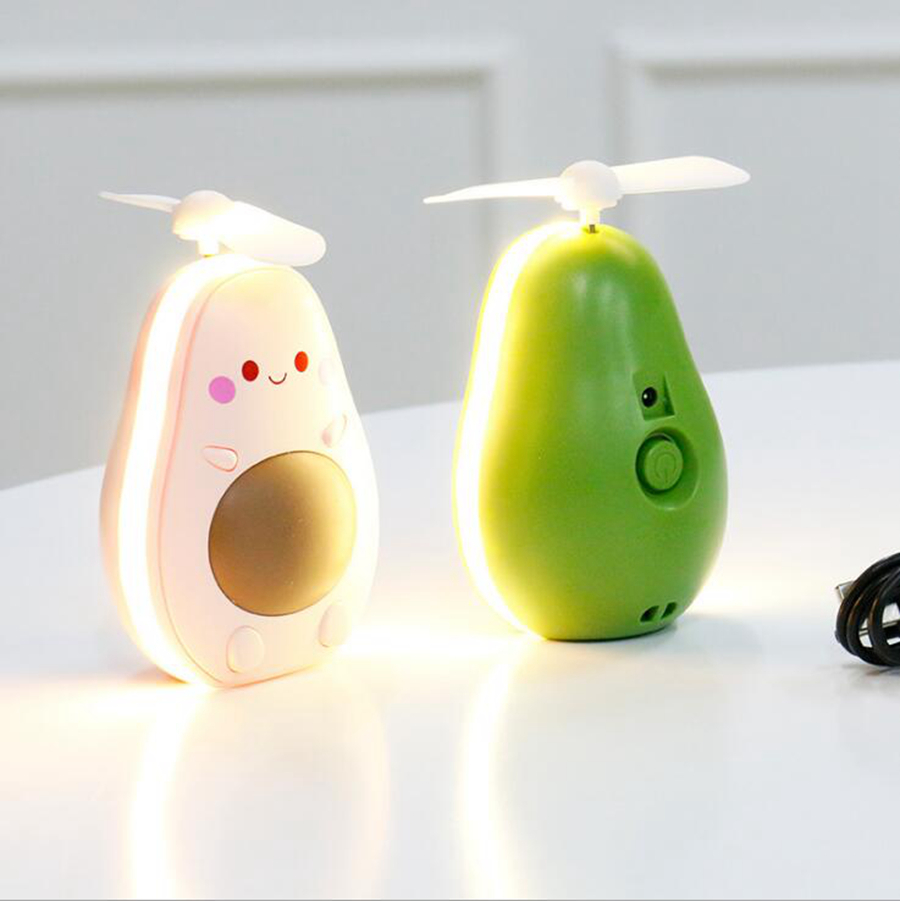 Avocado Fan Cartoon Portable Rechargeable Mini USB Children Handheld Fans with Light Mirror Party Favor Mini Fan Wholesale