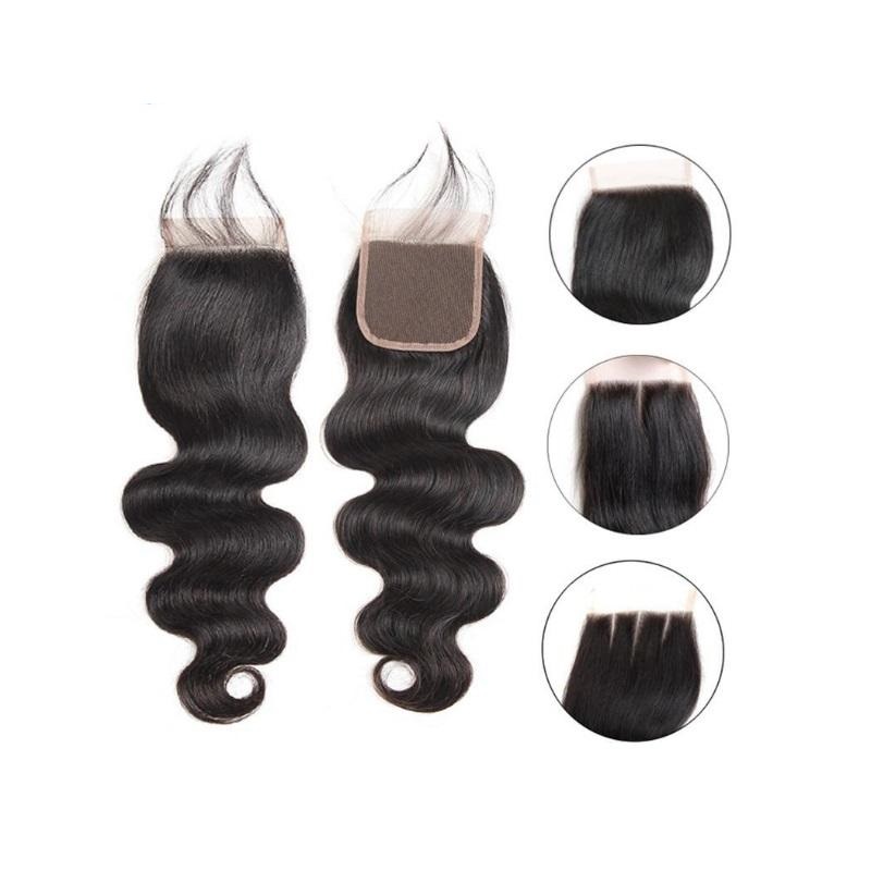 

10A 4x4 Top Lace Closure Brazilian Virgin Human Body Wave Hair Closure Free Middle Three Part 8"~22" Unprocessed Remy Human Hair, Body wave closure