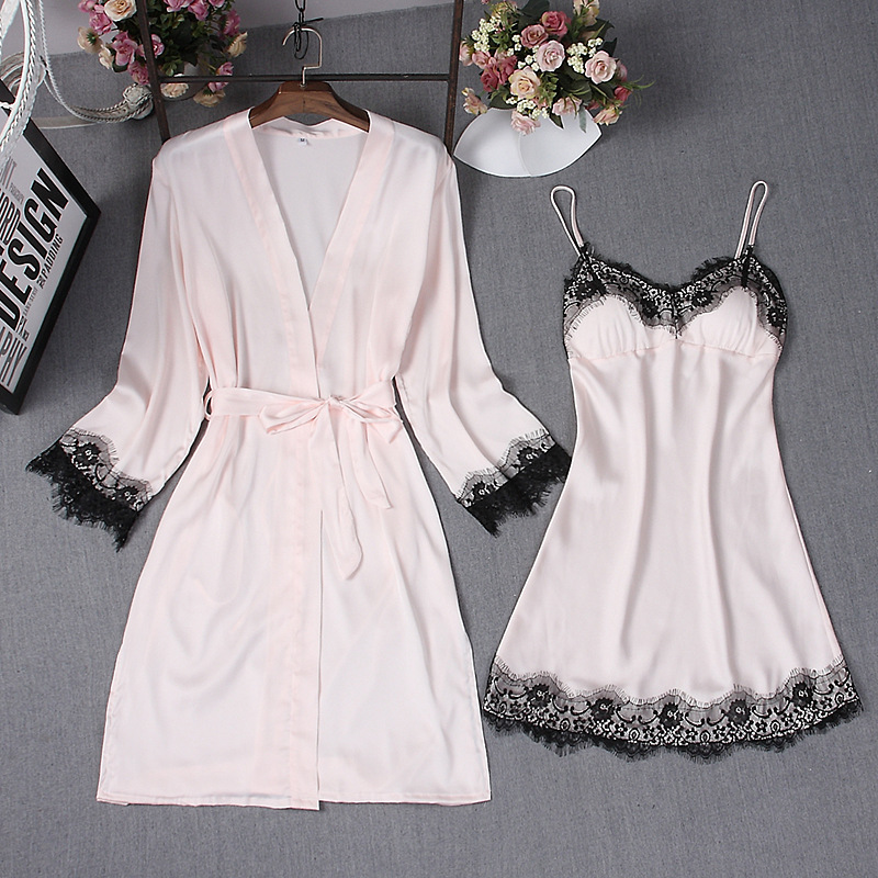 Summer Women Satin Robe Set Sexy Lace Nighty&Robe Set Silky 2PCS Sleepwear Female Casual Kimono Gown Loose Bathrobe Gown, Style 1
Summer Women Satin Robe Set Sexy Lace Nighty&Robe Set Silky 2PCS Sleepwear Female Casual Kimono Gown Loose Bathrobe Gown, Style 1