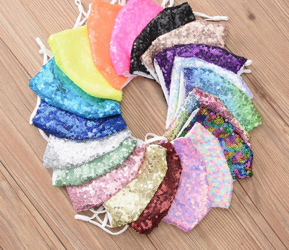 Women's Girl's Sequins Face Mask For Shopping Party Wedding Wearing Sparkle Washable Reusable Bling Face Covers 19 colors Masks