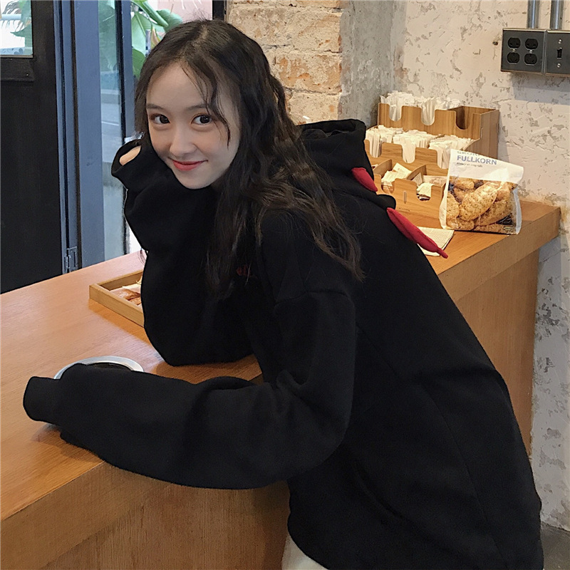 WEPBEL Hoodie with Ears Women Devil Cartoon Wings Hooded Pullover Hoodies Full Sleeve Fashion Spring Top Sweatshirt MX200812