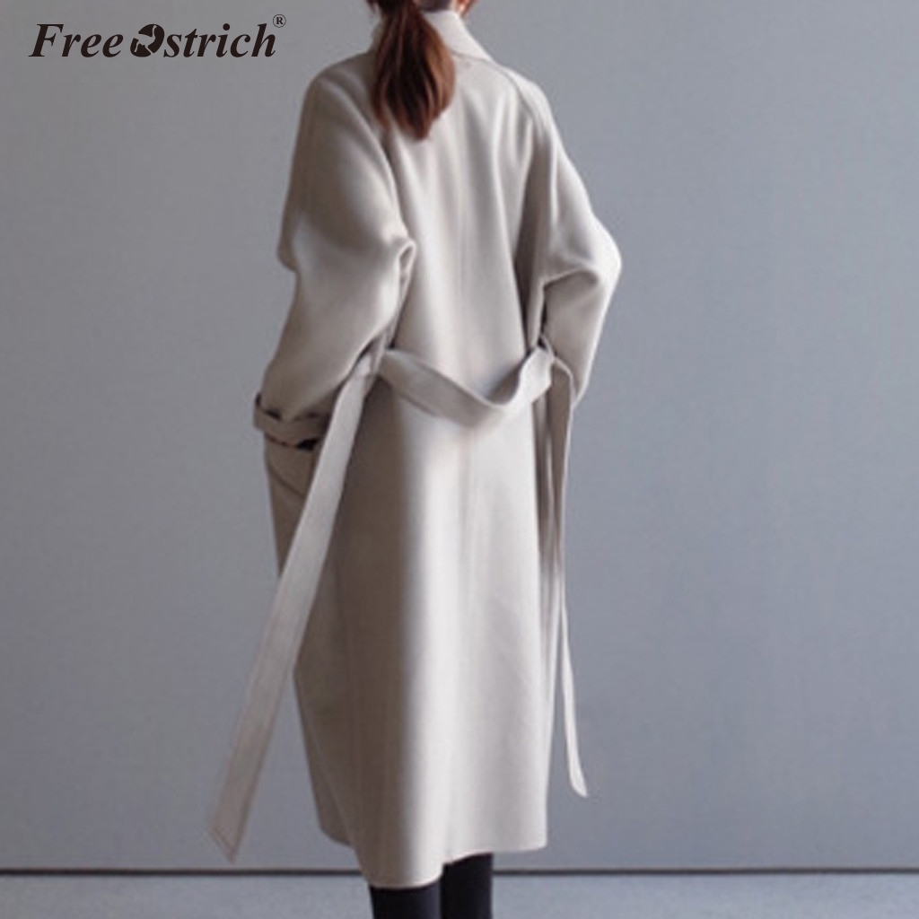 Free Ostrich Wool Blend Coat Women Long Jacket Long Sleeve Outwear Korean Casual Autumn Winter Button Overcoat Woolen Coat N30 T200828