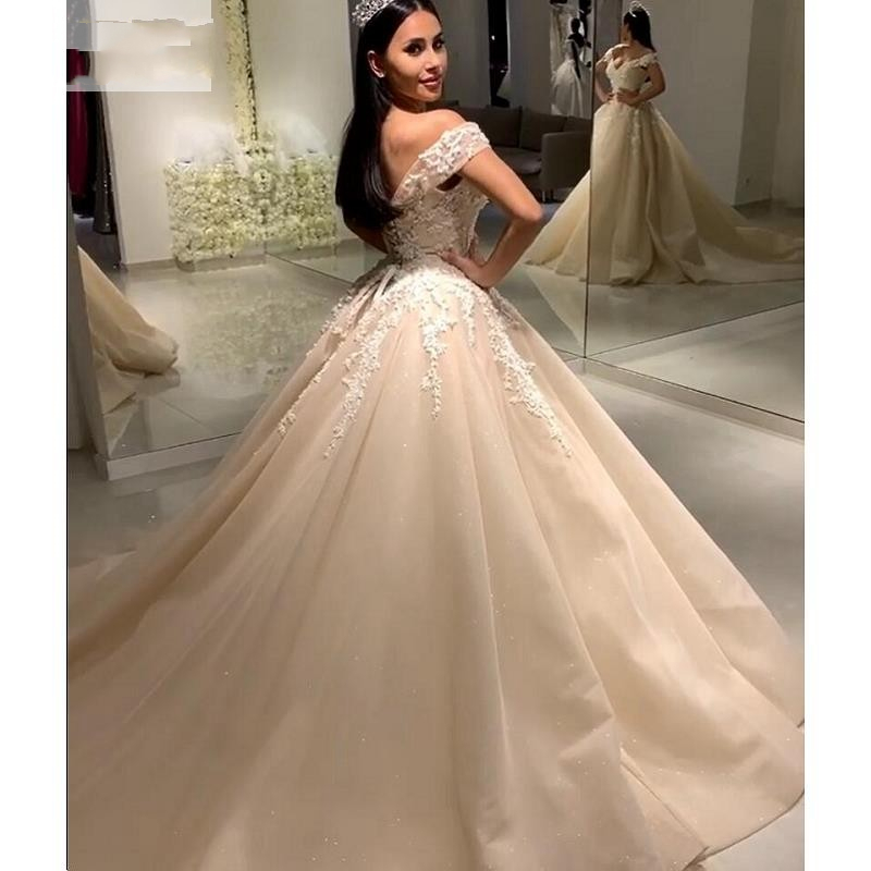 Luxury Princess Off Shoulder Wedding Dresses Court Train Applique Lace Beaded Formal Bridal Gowns Vintage Bride Long Wedding Dress Vestidos