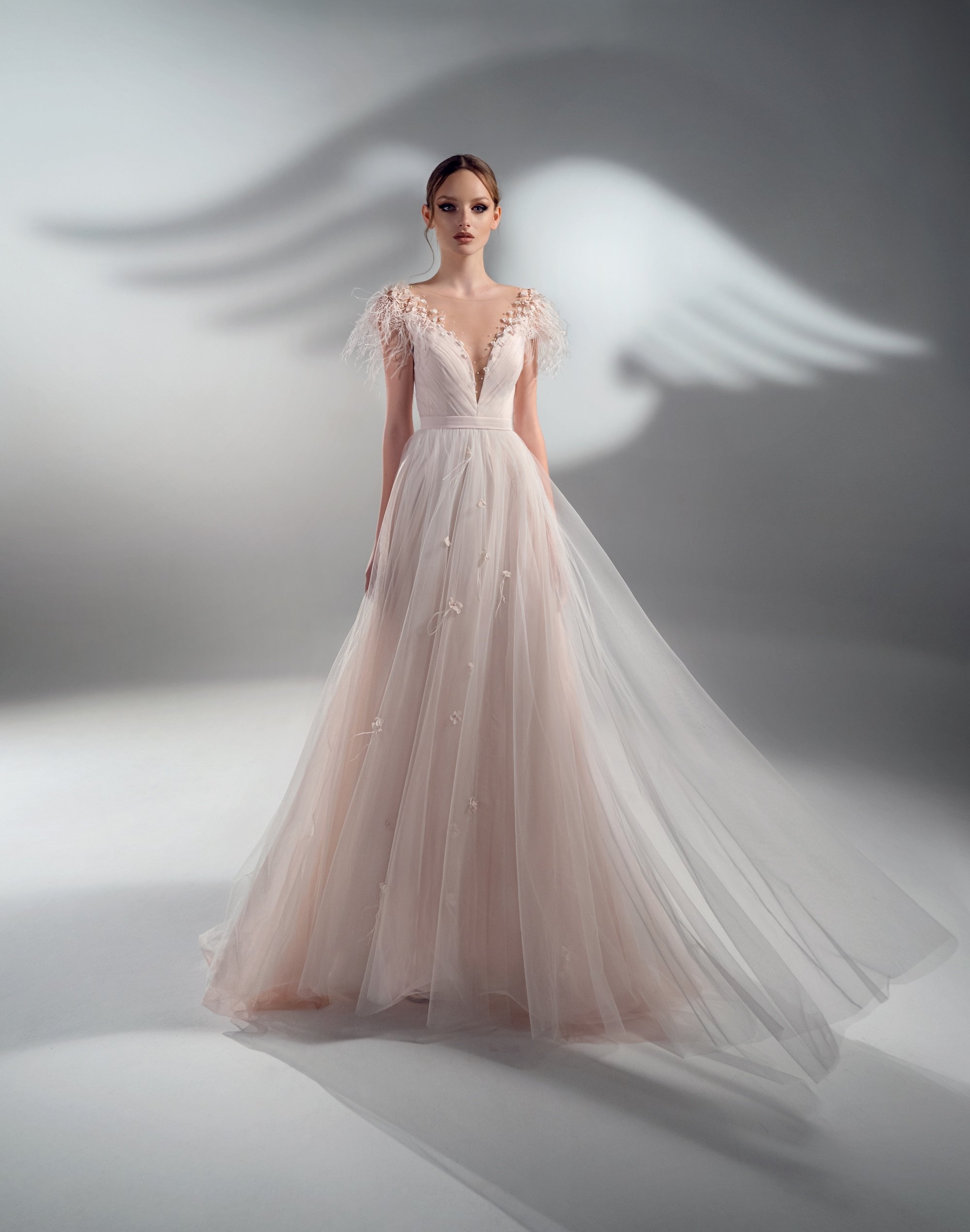 Fairy Jewel Neck Evening Dresses Flush Pink Prom Dress Sweep Train Custom Made Formal Party Gowns