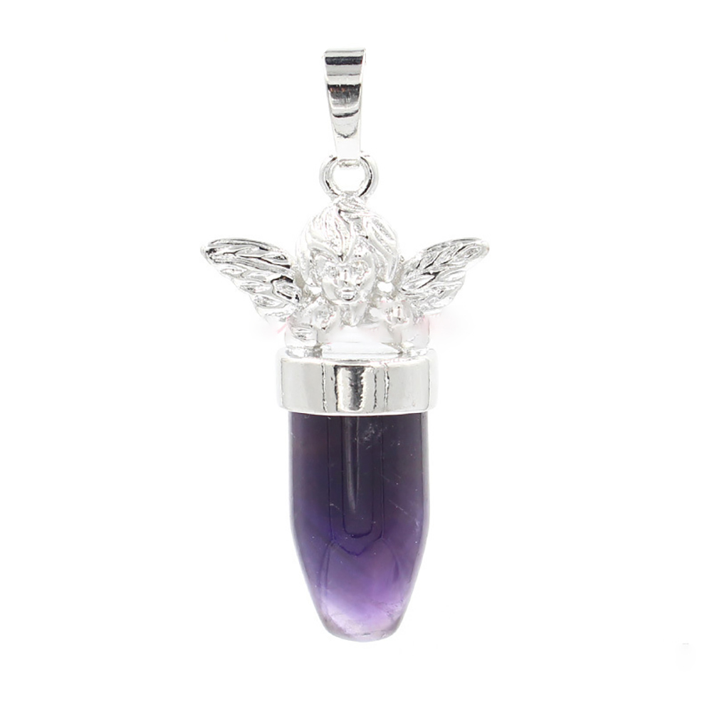 QIMOSHI Natural Stone Bullet Pendant Necklace Silver Alloy Feminine Charm Small Point Cone Jewelry Birthday Gift for Women Men Girl Boy