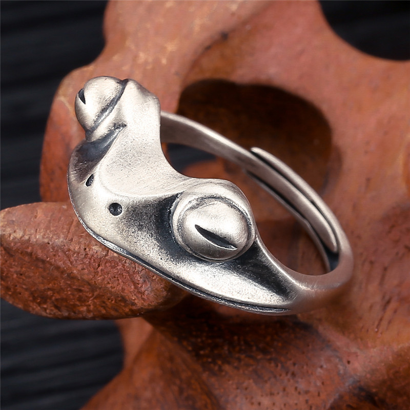 V.YA 925 Sterling Silver Frog Open Rings for Women Men Vintage Punk Animal Figure Ring Thai Silver Fashion Party Jewelry LJ200831