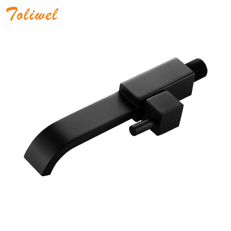 Bathroom Basin Faucet Wall Mounted Cold Water Faucet Bathtub Waterfall Spout Vessel Sink Mop Pool Tap Matte Black Square1