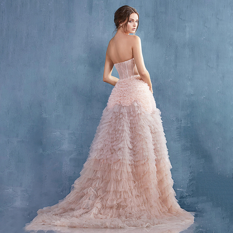 5773 in stock Tulle Evening Dresses with Sweetheart Sleeveless Ruffle Peplum Celebrity Formal Party Gowns Myriam Fares Cheap Prom Wear Sale