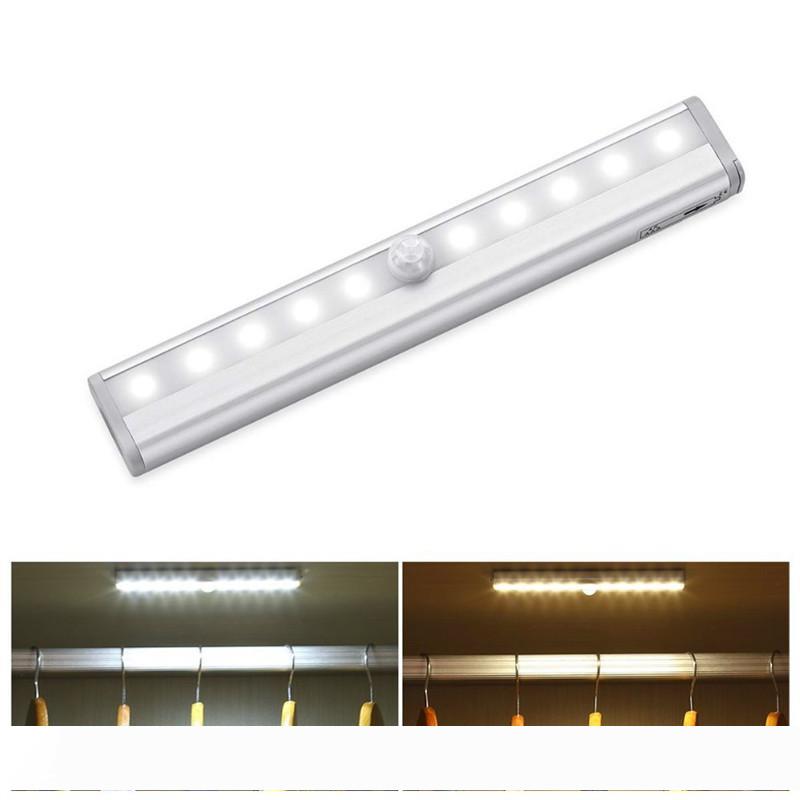 Sensor Night Light Potable 10 LED Closet Lights Battery Powered Wireless Cabinet IR Infrared Motion Detector Wall Lamp