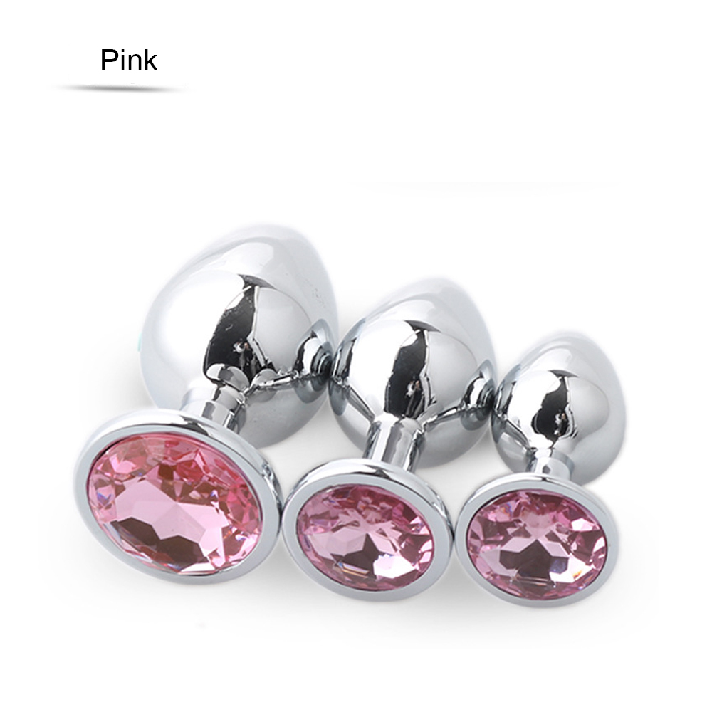 Stainless Steel Metal anal plug 3 piece set diamond anal plug and7-inch spray vibration vibrator woman adult vibrator sex toys Y200422