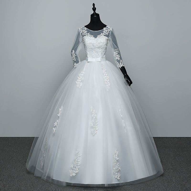 100% Real Photo Red White Three Quarter Sleeve 2020 Arrive Korean Style Ball Gown Fashion Lace Wedding Dress Elegant Princess GZ