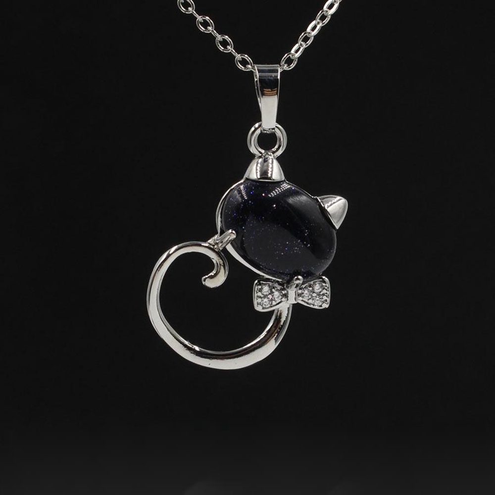 12PCS Natural Stone Cute Sweet Cat Pendant Necklace Chakra Cure Quartz Crystal Hello Cats Jewelry Birthday Gifts for Her/Mum/Wife/Bestfriend